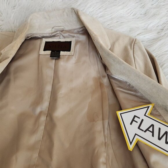 Siena Womens Blazer Size 10 Beige Collared 100% Leather Collared 2 Button Jacket - Picture 10 of 16